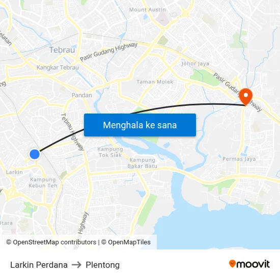 Larkin Perdana to Plentong map
