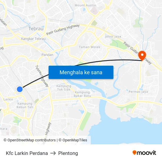 Kfc Larkin Perdana to Plentong map