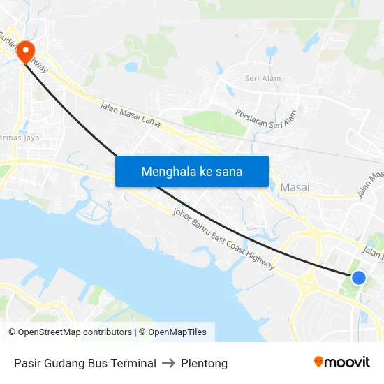 Pasir Gudang Bus Terminal to Plentong map