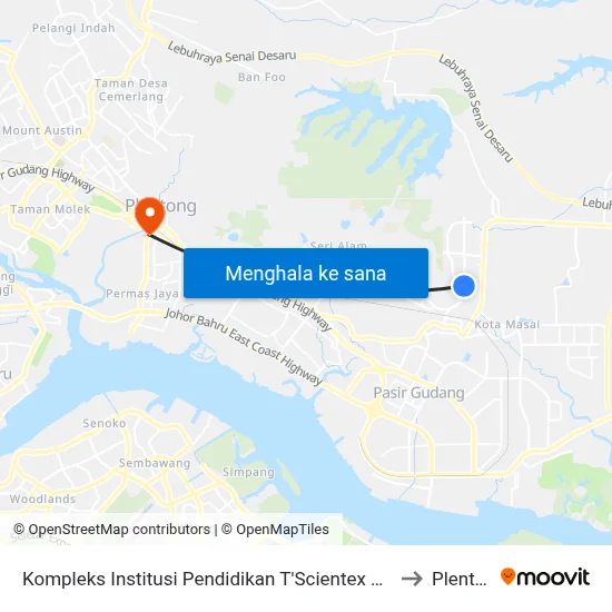 Kompleks Institusi Pendidikan T'Scientex Pasir Gudang to Plentong map