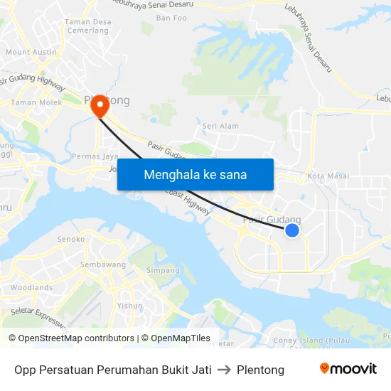 Opp Persatuan Perumahan Bukit Jati to Plentong map