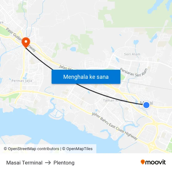 Masai Terminal to Plentong map