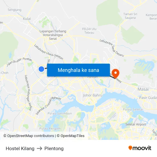 Hostel Kilang to Plentong map