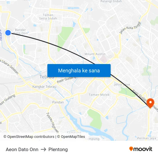 Aeon Dato Onn to Plentong map