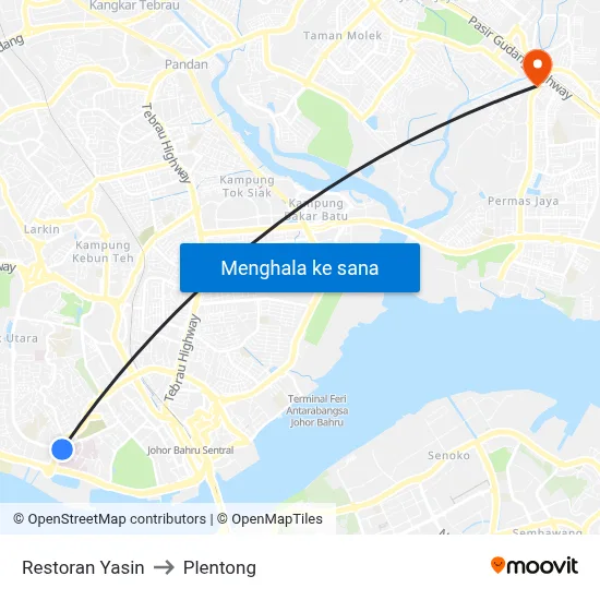 Restoran Yasin to Plentong map