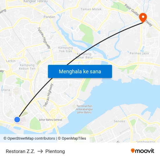 Restoran Z.Z. to Plentong map