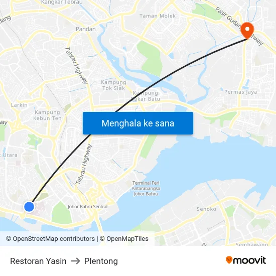 Restoran Yasin to Plentong map