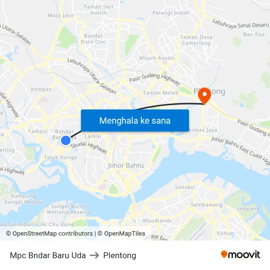 Mpc Bndar Baru Uda to Plentong map