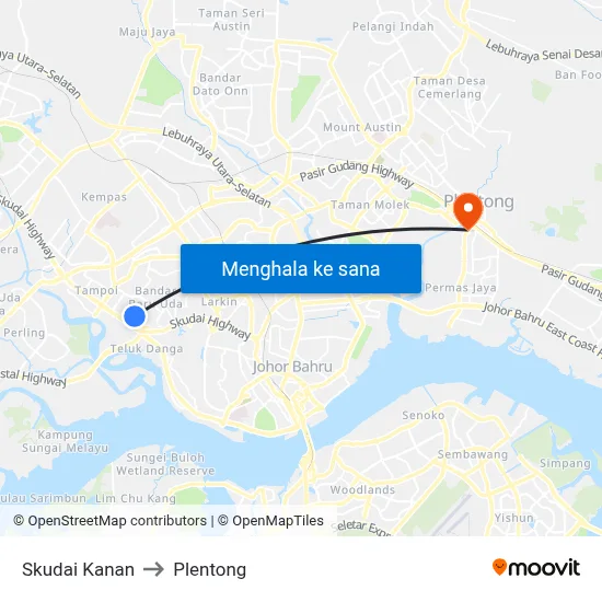 Skudai Kanan to Plentong map