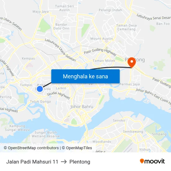 Jalan Padi Mahsuri 11 to Plentong map