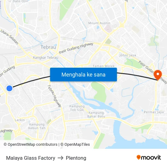 Malaya Glass Factory to Plentong map