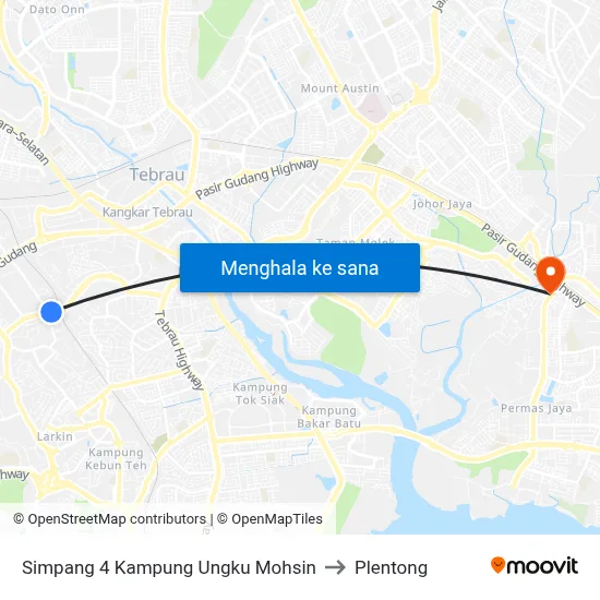 Simpang 4 Kampung Ungku Mohsin to Plentong map