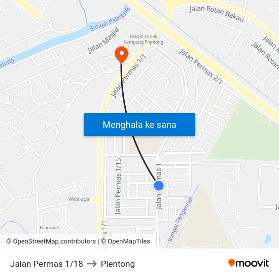 Jalan Permas 1/18 to Plentong map