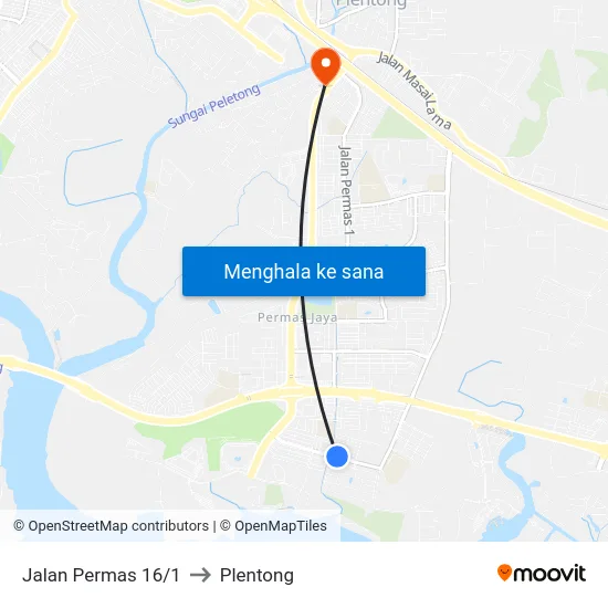 Jalan Permas 16/1 to Plentong map