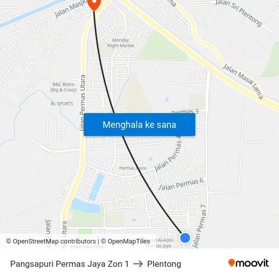 Pangsapuri Permas Jaya Zon 1 to Plentong map