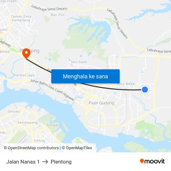 Jalan Nanas 1 to Plentong map