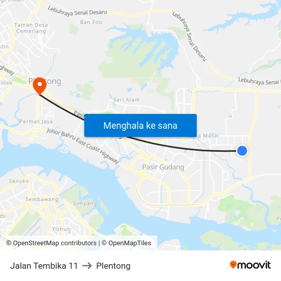 Jalan Tembika 11 to Plentong map