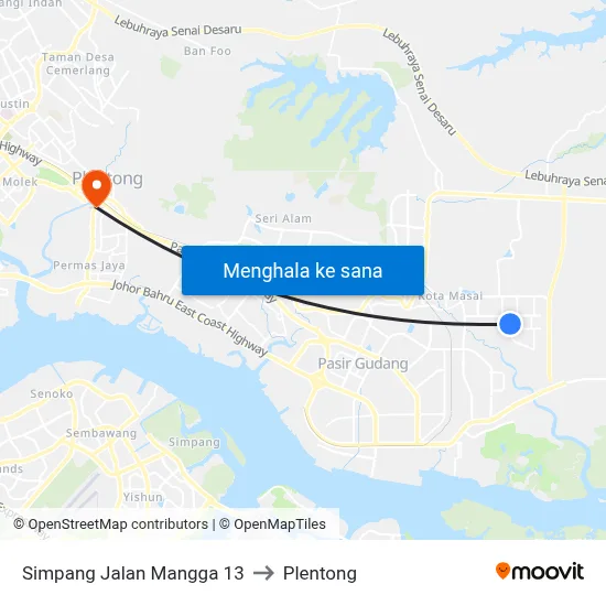 Simpang Jalan Mangga 13 to Plentong map