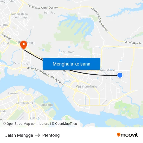 Jalan Mangga to Plentong map