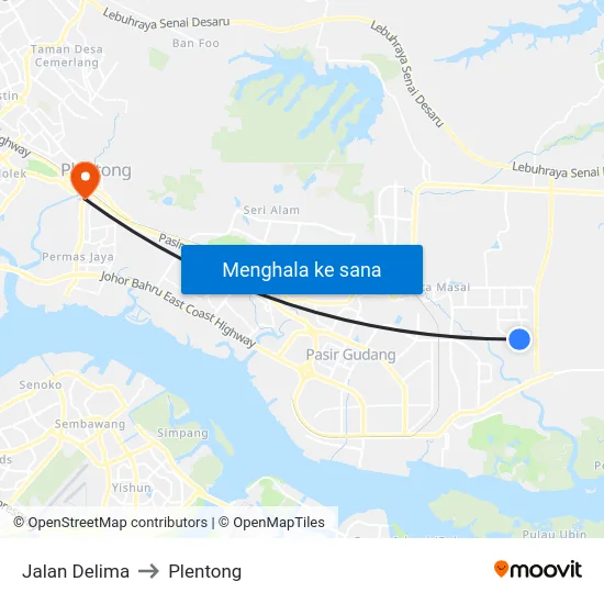 Jalan Delima to Plentong map