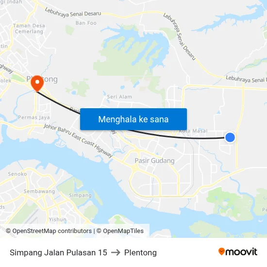 Simpang Jalan Pulasan 15 to Plentong map