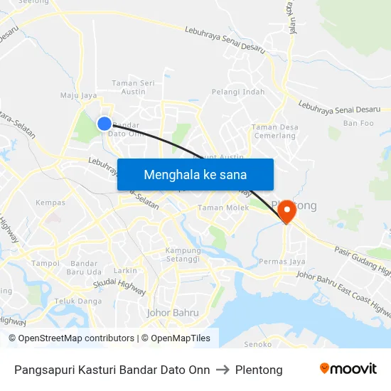 Pangsapuri Kasturi Bandar Dato Onn to Plentong map