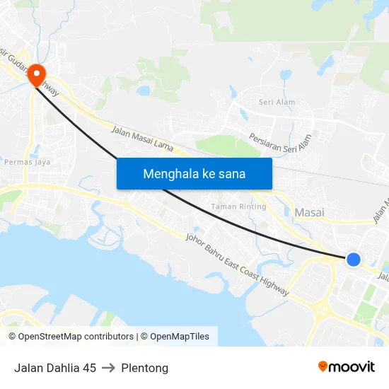 Jalan Dahlia 45 to Plentong map