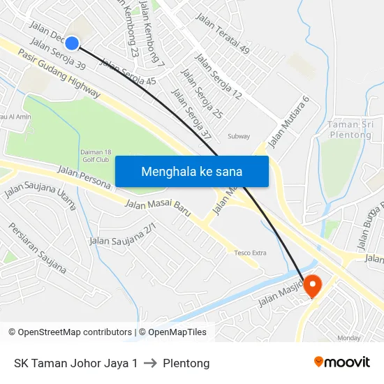 SK Taman Johor Jaya 1 to Plentong map
