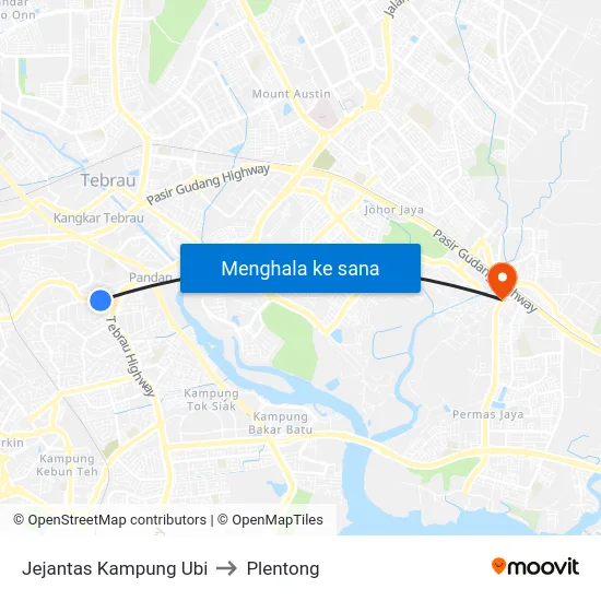 Jejantas Kampung Ubi to Plentong map