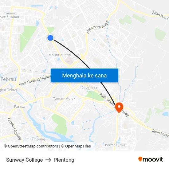 Sunway College to Plentong map