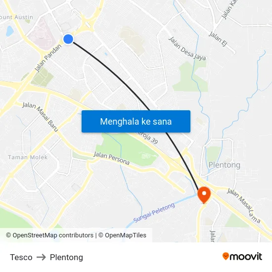 Tesco to Plentong map