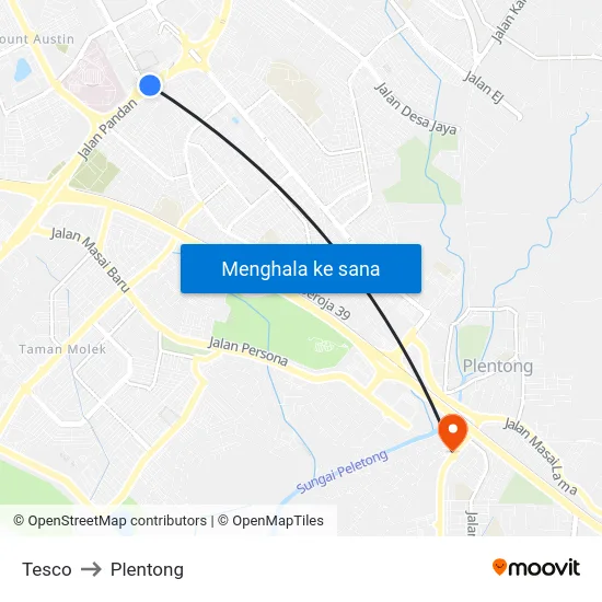 Tesco to Plentong map