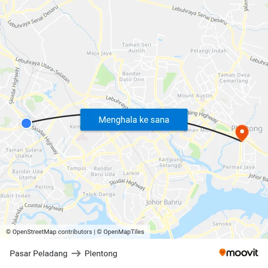 Pasar Peladang to Plentong map