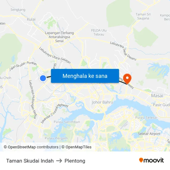 Taman Skudai Indah to Plentong map