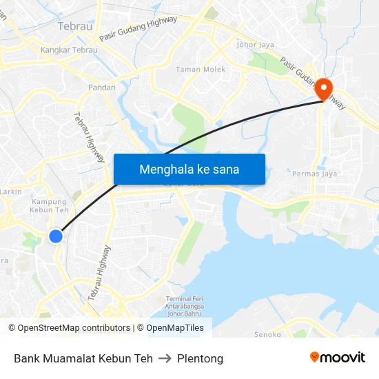 Bank Muamalat Kebun Teh to Plentong map