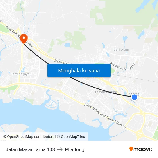 Jalan Masai Lama 103 to Plentong map