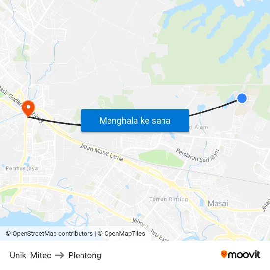 Unikl Mitec to Plentong map