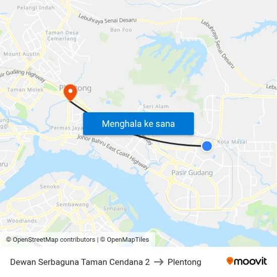 Dewan Serbaguna Taman Cendana 2 to Plentong map
