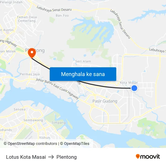 Lotus Kota Masai to Plentong map