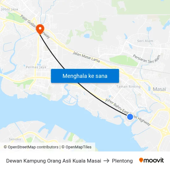 Dewan Kampung Orang Asli Kuala Masai to Plentong map