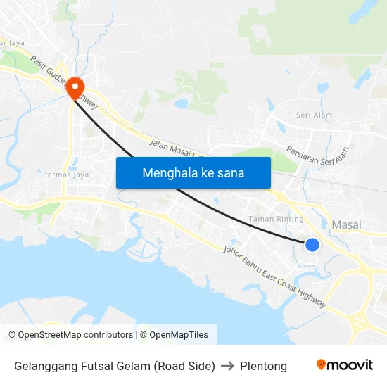 Gelanggang Futsal Gelam (Road Side) to Plentong map