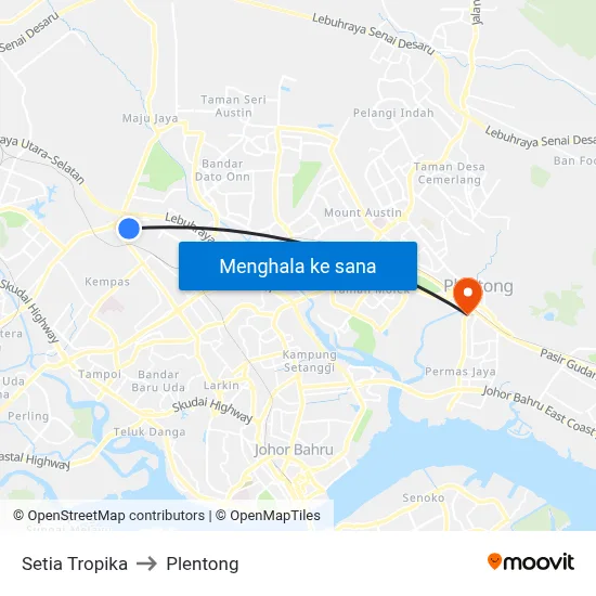 Setia Tropika to Plentong map