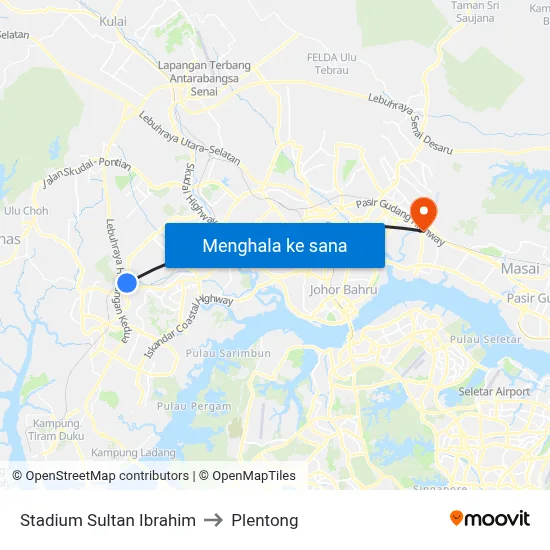 Stadium Sultan Ibrahim to Plentong map