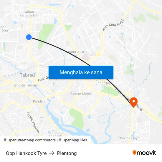 Opp Hankook Tyre to Plentong map