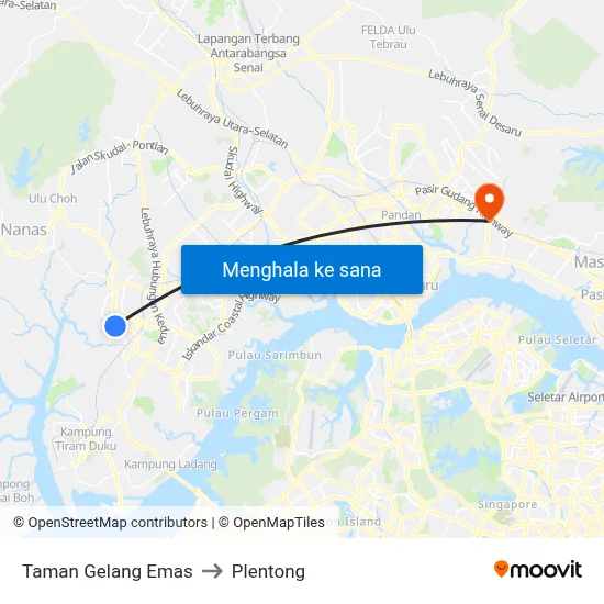 Taman Gelang Emas to Plentong map