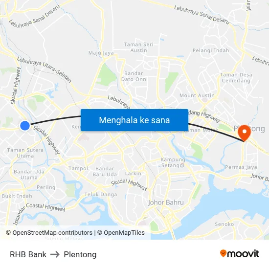 RHB Bank to Plentong map