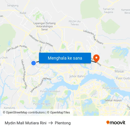 Mydin Mall Mutiara Rini to Plentong map
