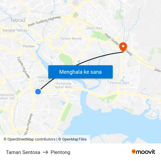 Taman Sentosa to Plentong map