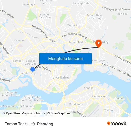 Taman Tasek to Plentong map