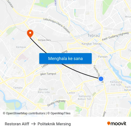 Restoran Aliff to Politeknik Mersing map